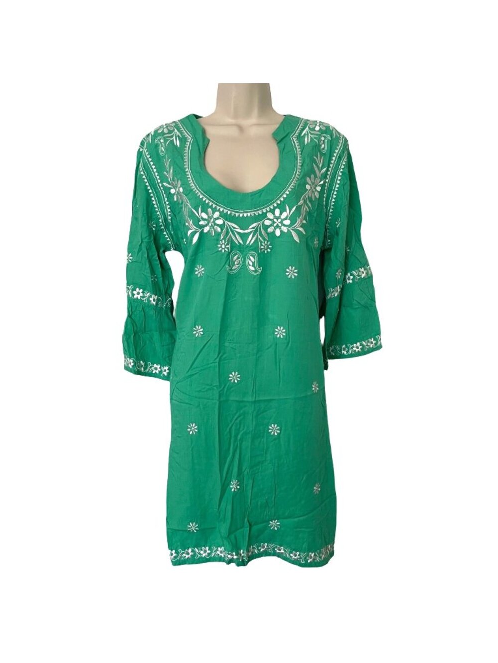 Escapada Beach Charleston Tunic Dress Seafoam Green Embroidered 3/4 Sleeve Sz M